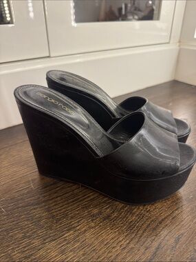 Sergio Rossi Black Platform Wedge Slides